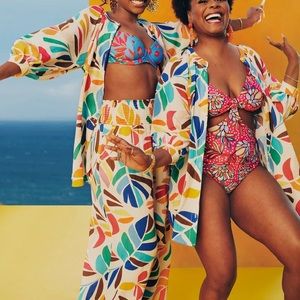 Tabitha Brown Target botanical leaf print pants and button down tunic set